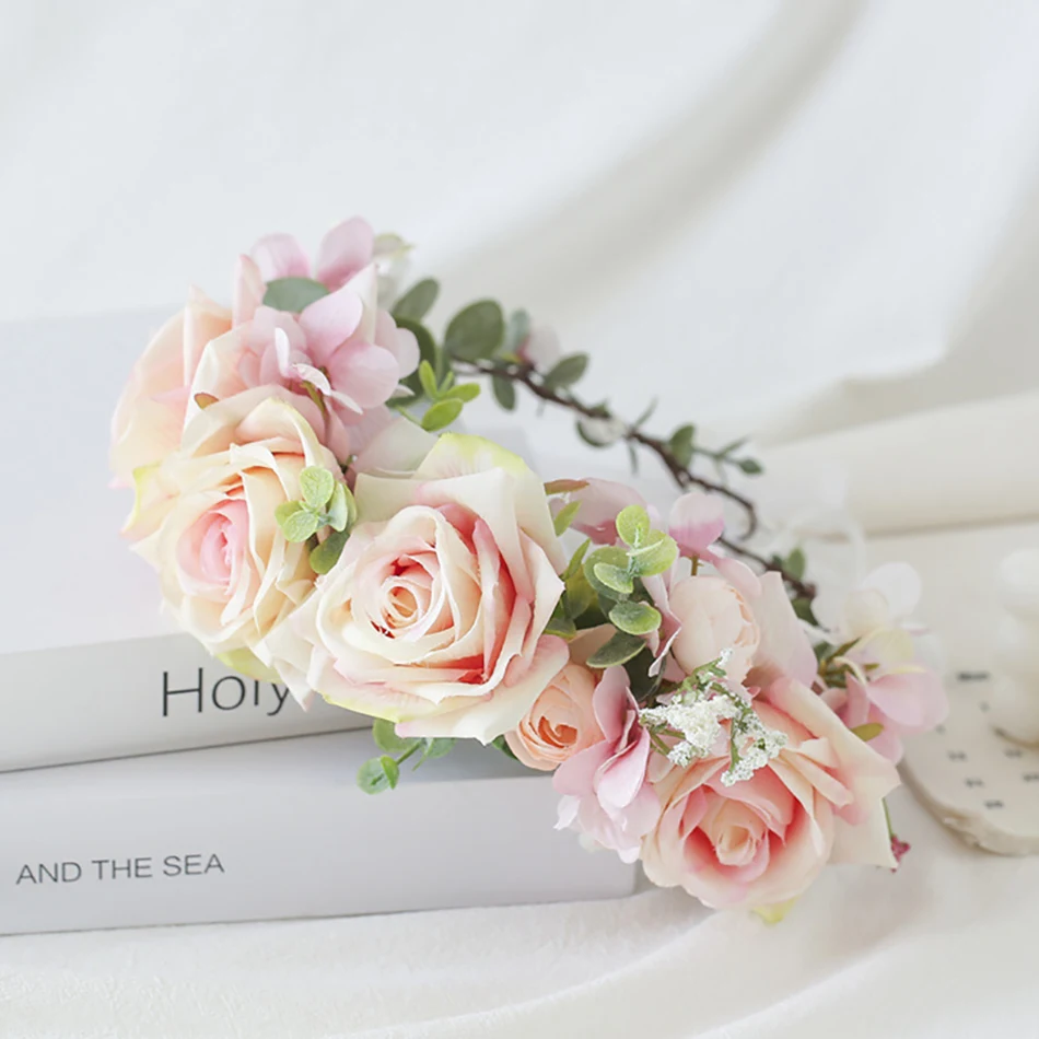 

Fashion Rose Crown Wedding Bride Wreath,Party Handmade Headband Decorative,Floral Wreath Crown Headdress,Beach Hair Accessory