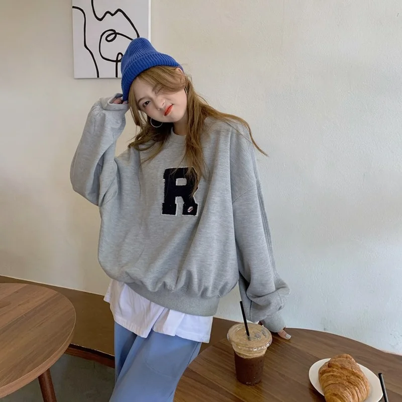 

Женские простые толстовки Ulzzang, элегантные универсальные темпераментные уличные свитшоты в стиле Харадзюку для подростков