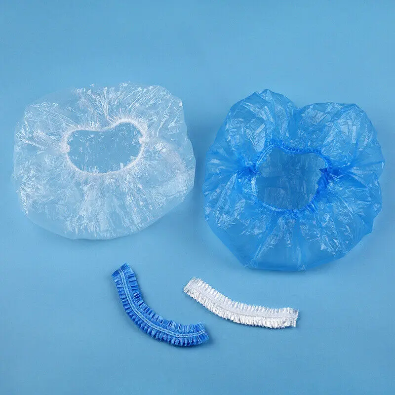 100x одноразовые шапочки для душа купания эластичная прозрачная защитная шапка