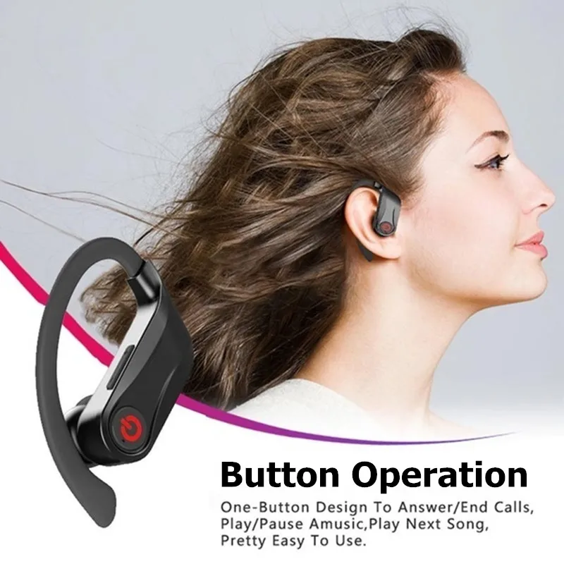 Q62 power HQB беспроводные V5.0 bluetooth наушники стерео гарнитура с ушным крючком спортивная Гарнитура с светодиодный цифровой дисплей зарядная коробка