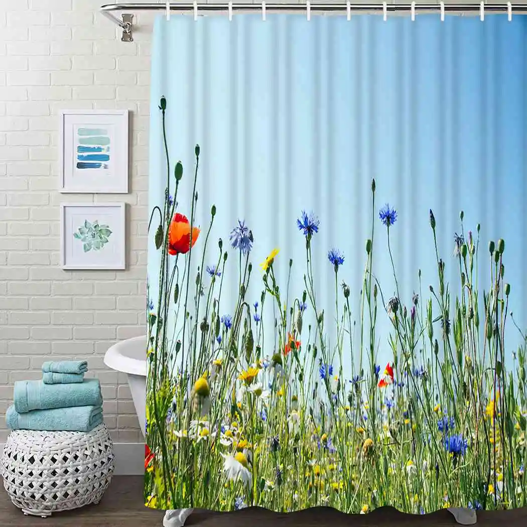 

Wildflower Shower Curtain Cornflowers Poppies Shower Curtain Waterproof Fabric For Bathroom Decor Shower Curtains Set With Hooks