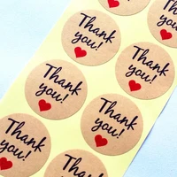 100pcslot vintagethank you heart round kraft paper seal sticker for handmade products baking products sealing sticker label