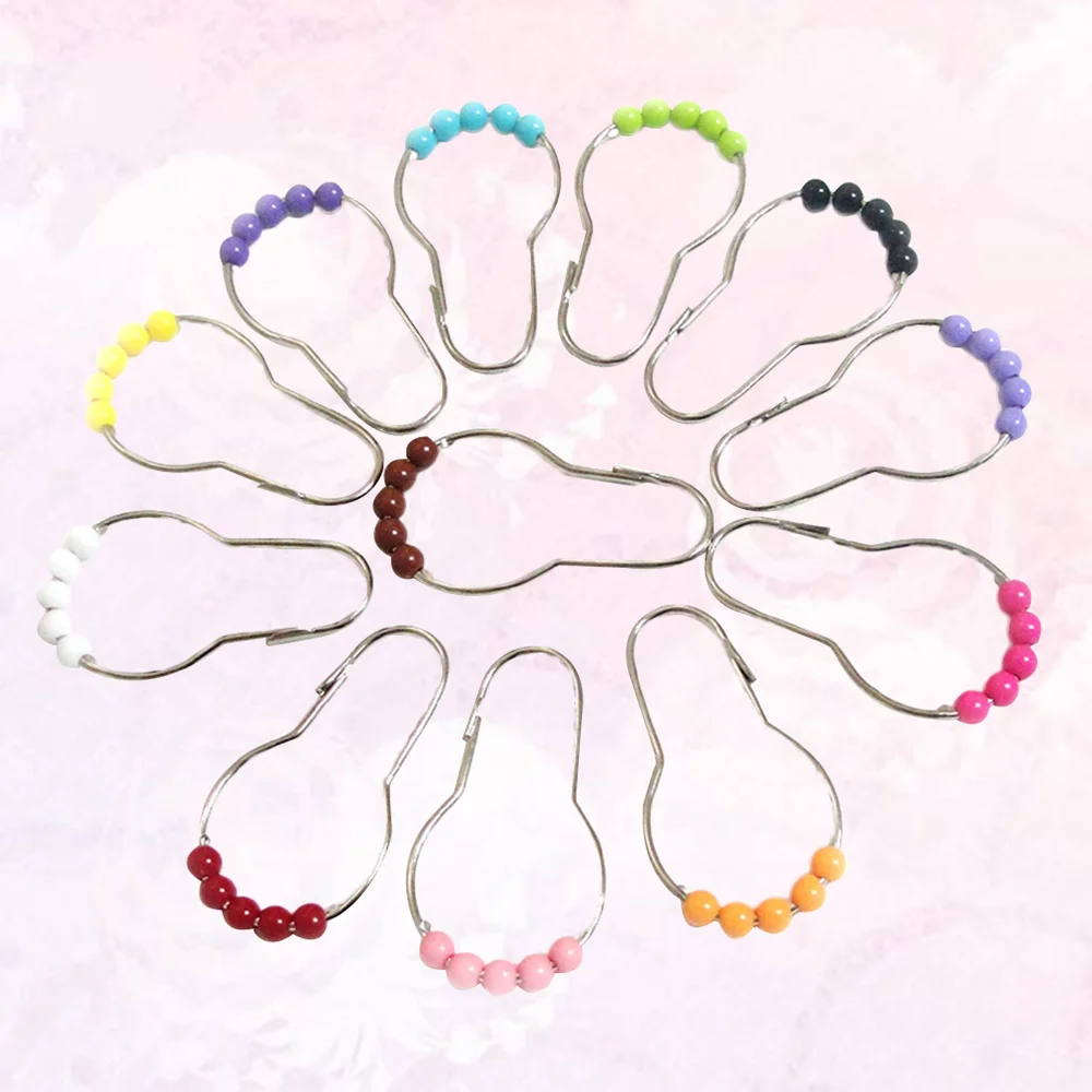 

12 Pcs Practical Bath Rollerball Acrylic Shower Colorful Curtain Hooks Glide Rings Convenient Home Bathroom Accessories (Random