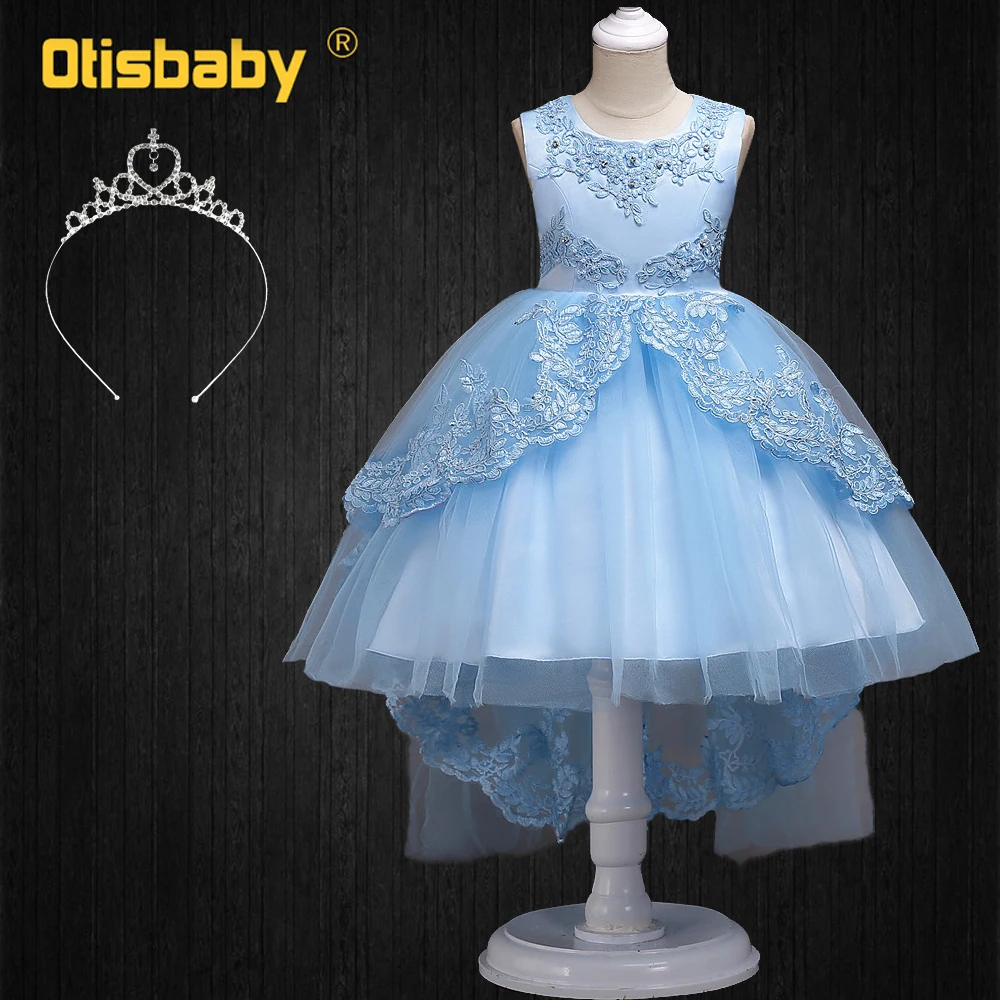 Boutique Girls Summer Floral Dress Princess Lace Embroidery Dresses for Teenage Diamond Tulle Trailing Eveving Party | Детская одежда и