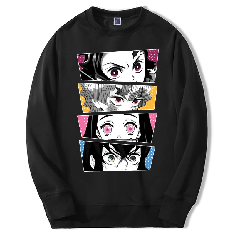 

Demon Slayer Japan Anime Men's Fleece Warm Hoodie Sweatshirts Fleece Mens Kimetsu No Yaiba Tanjirou Nezuko Crewneck Sweatshirt