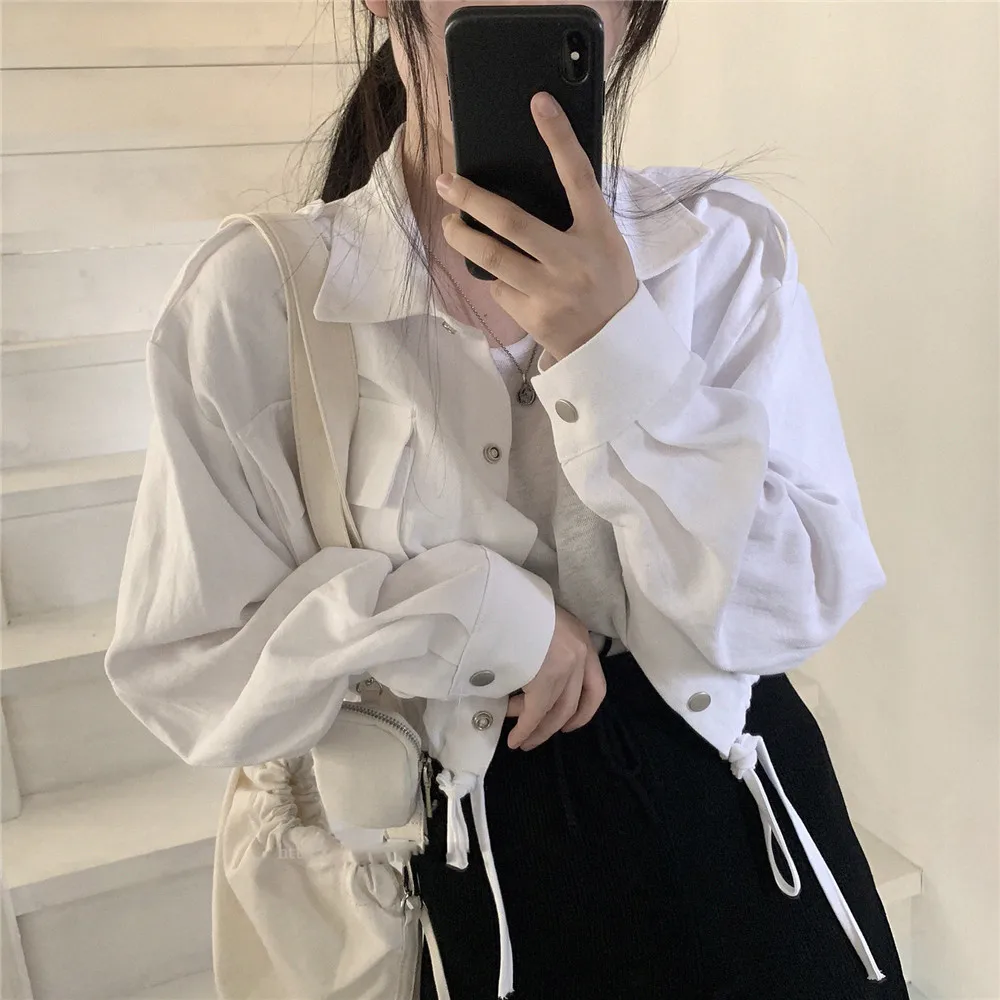 

Top Streetwear Style jacket Harajuku Collar Solid Women short Safari Summer Turn-down Chic