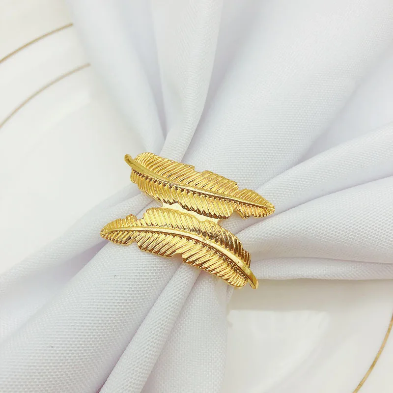 

12/PCS alloy gold and silver feather napkin ring napkin buckle napkin metal ring cloth ring