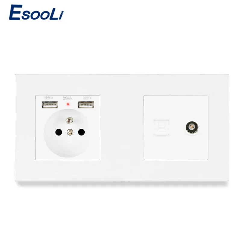 Пластиковая панель Esooli французская стандартная электрическая розетка с 2 USB +