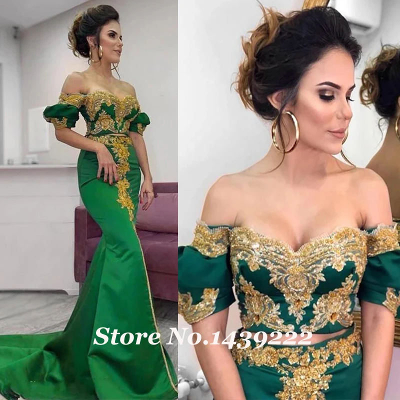 

Charming Green Mermaid Evening Dress Beads Appliqued Prom Off Shoulder Women Robe De Soiree Celebrity Party Vestidos Fiesta