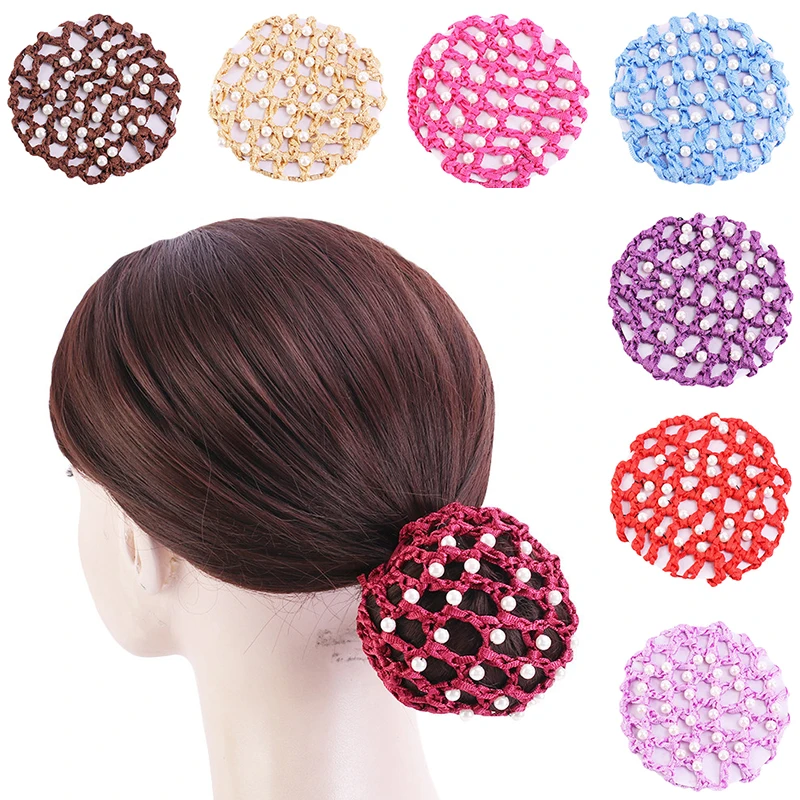 

Ballet Dance Skating Crochet Pearl Styling Headwear Accessories Pearl Hairnet Women Hair Net Fashion Pearl Bun Cover Snood