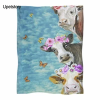 upetstory cow with flower and butterfly prints fleece throw blankets for adults kids soft warm sofa bed couch blanket thin quilt