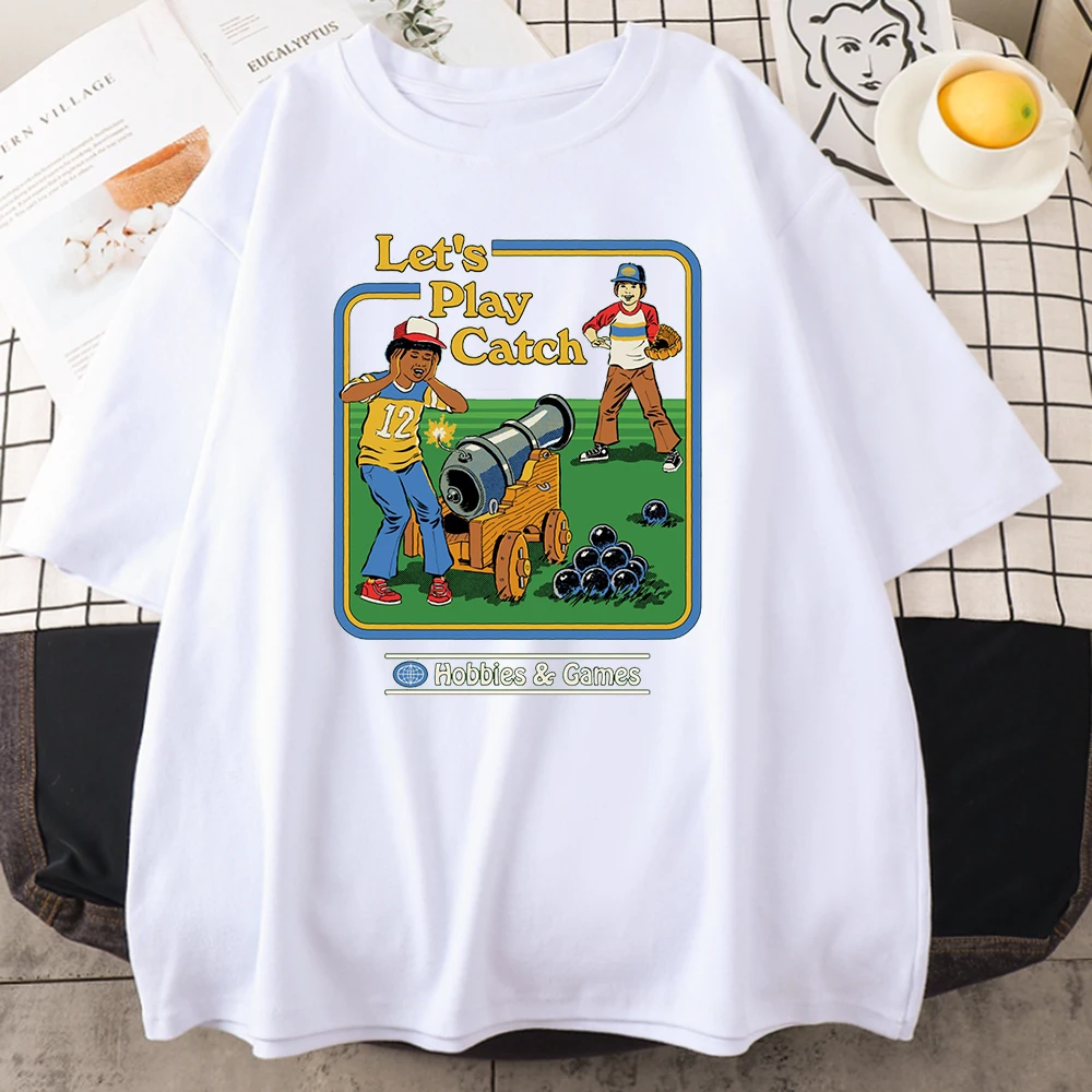 

Let'S Spielen Fangen Drucke Frauen T-shirts Mode Anime Kurzarm Hohe Streetwear Vintage Weiche T-Shirt Weibliche