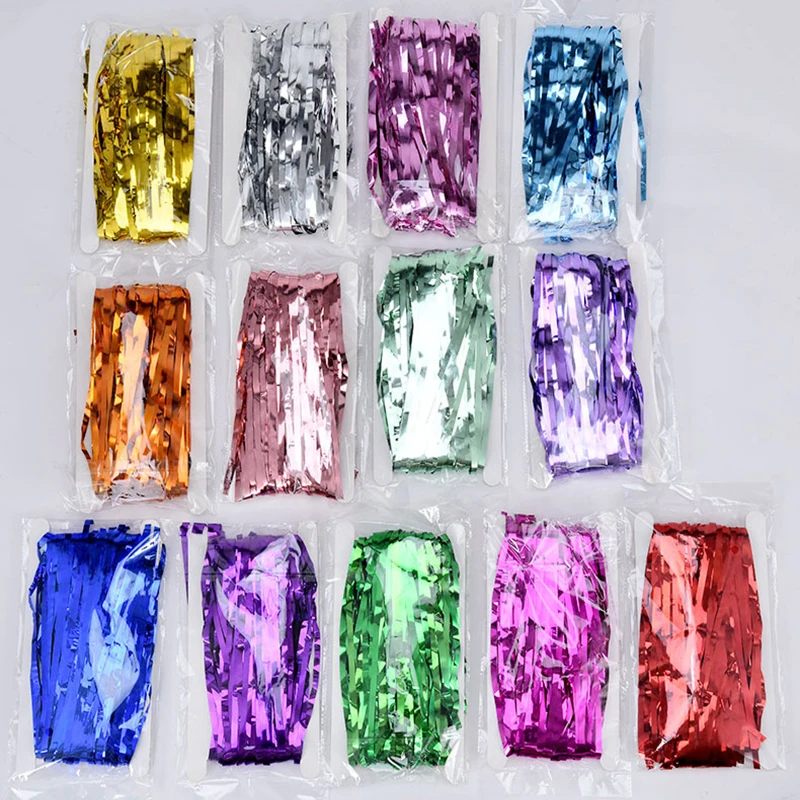 

2Pack Metallic Foil Tinsel Fringe Curtain Birthday Wedding Bachelorette Party Decoration Adult Anniversary Photography Backdrop