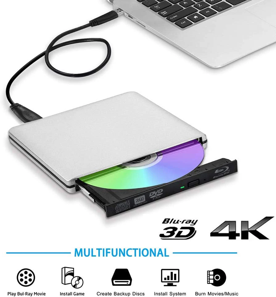 Ultra Slim External Optical Drive 4K Blu-Ray Burner USB3.0 DVD Players 3D Blu-Ray Writer Reader CD/DVD Burner enlarge