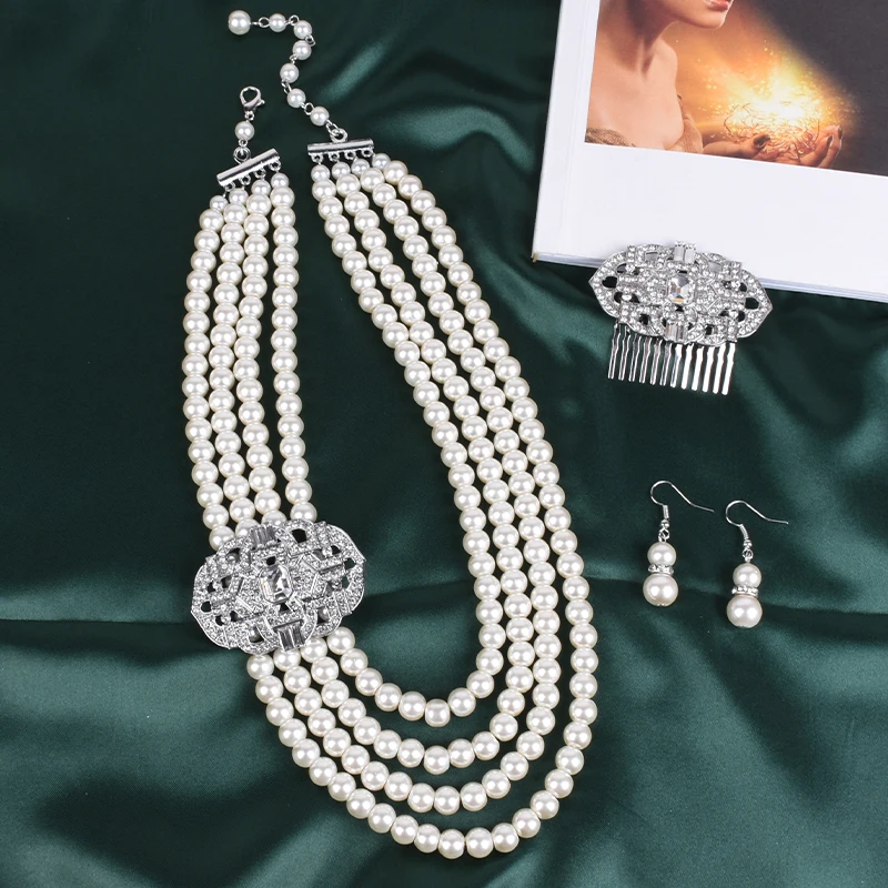 

Женское Ожерелье 2020, Женское Ожерелье из четырех рядов с имитацией жемчуга в стиле Хепберн, банкетная вечеринка, модные ювелирные изделия, о...