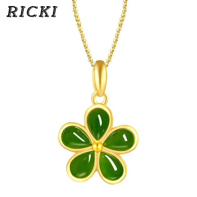 Натуральный зеленый нефритовый клевер кулон 925 Серебряное ожерелье Китайский