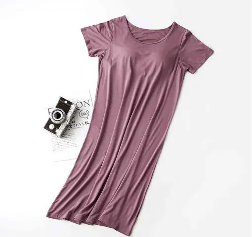 Fdfklak New Night Dress Women Lounge Wear Nightgowns Female Modal Cotton Sexy Sleepwear Bra Padded Nighties Loose Nightwear 3XL