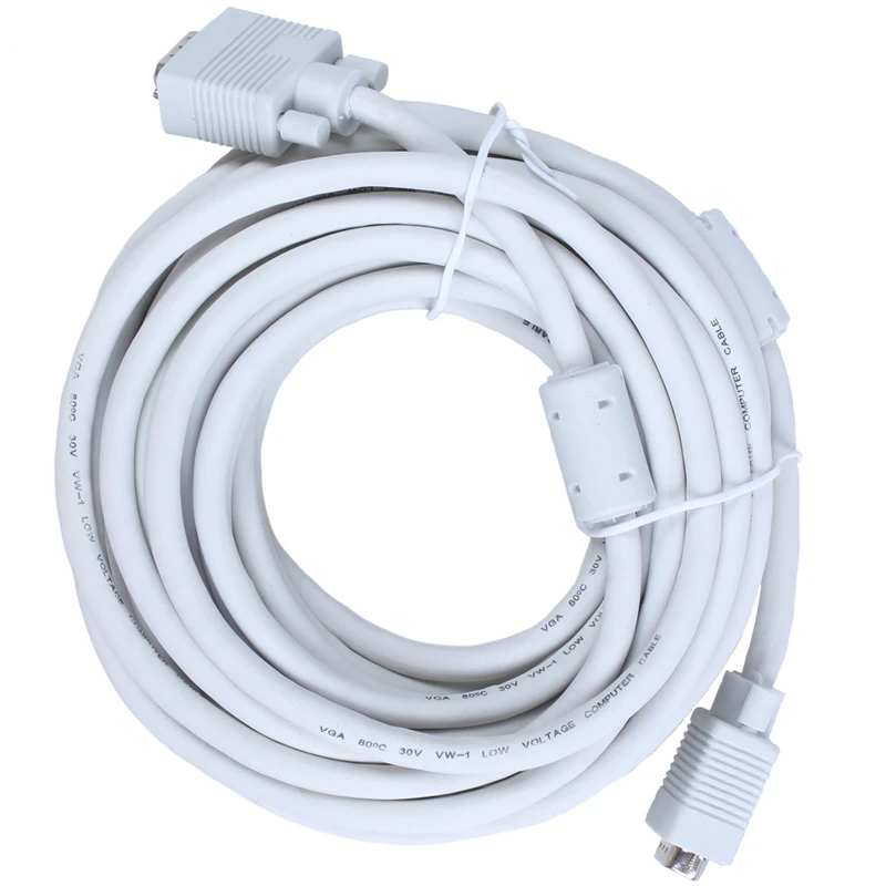 Кабель VGA 10 метров 15 контактов мужской белый|Кабели VGA| |