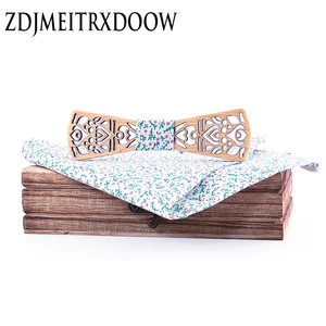 Деревянный галстук-бабочка, носовой платок, цветочный набор, Мужской деревянный вырезанный вырез, дизайн с подарочной коробкой, Модный Новый галстук