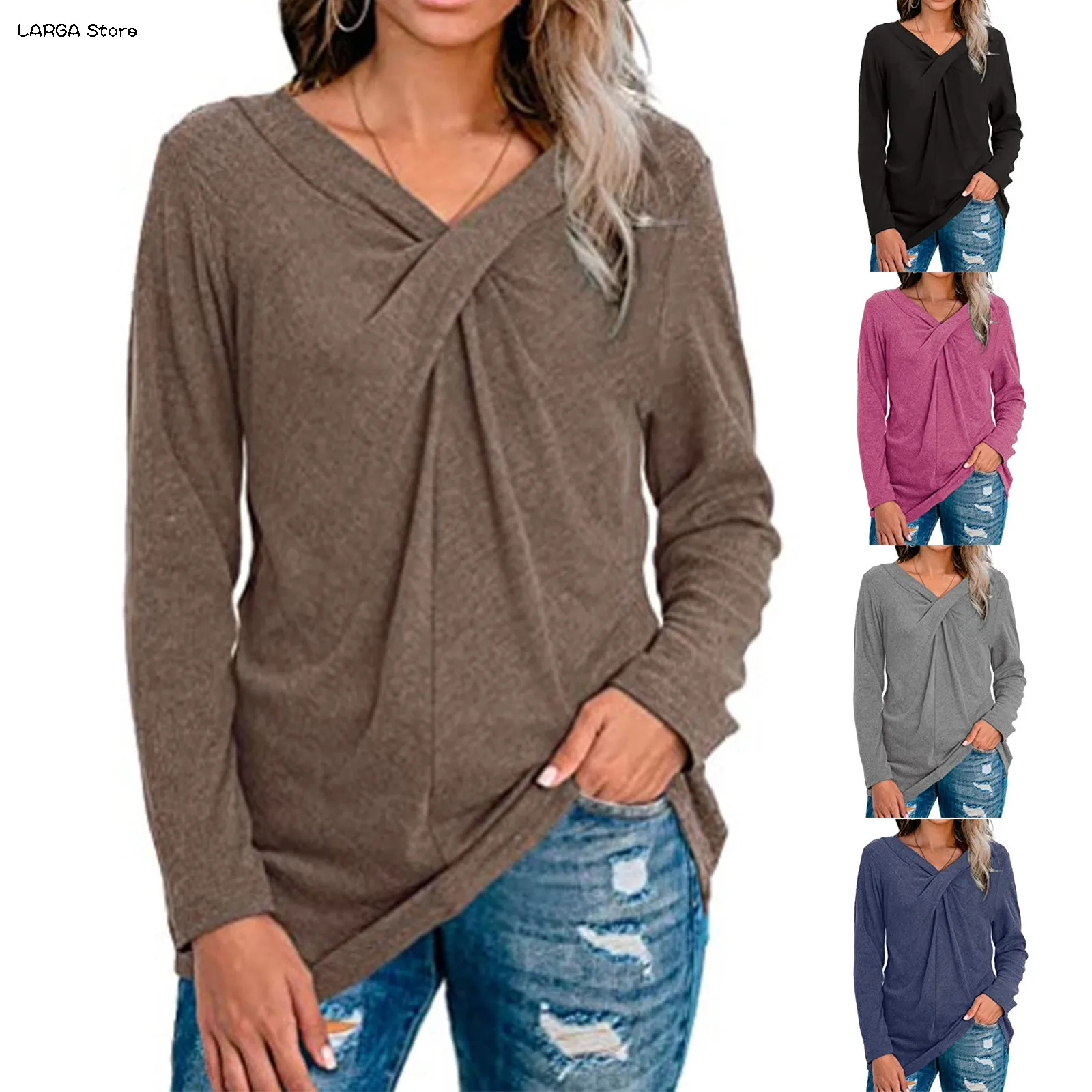 

Женская футболка свободного кроя с v-образным вырезом, с длинными рукавами размера плюс рубашки для мальчиков на осень и весну пуловер Топы ...