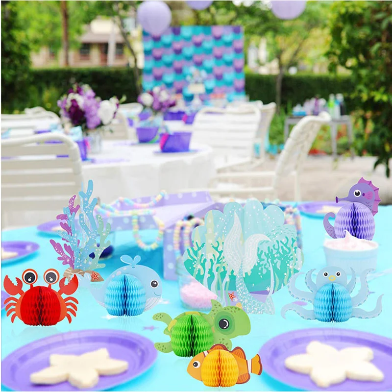 

8pcs/set Ocean Theme Honeycomb Set 3D Center Decoration Children Birthday Party Decoration Supplies