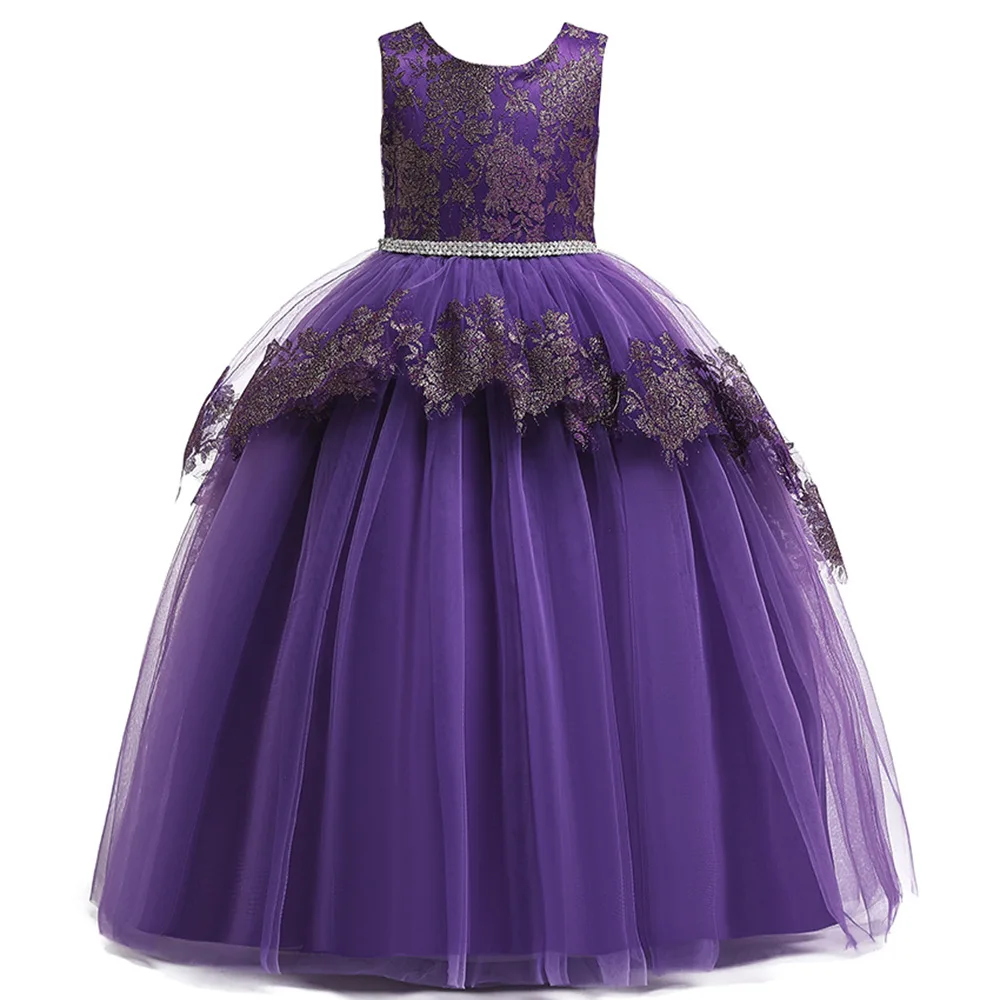 Платье принцессы с цветочным узором для девочек на свадьбу детей выпускного