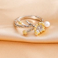 fashion flower imitation pearl rings for women accessories statement jewelry anniversary gift vintage women rings