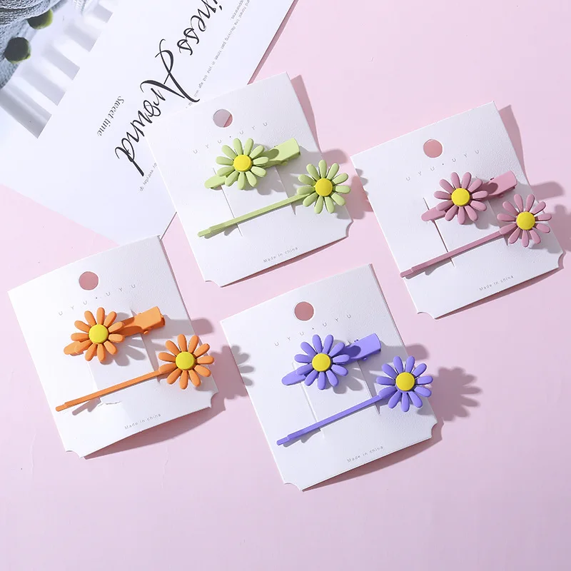 

Sunflower Bobby Pins Hair Clip Set Super Sweet 2 Pc Matte Cream Candy Color Girls Hairpins Drop Shipping