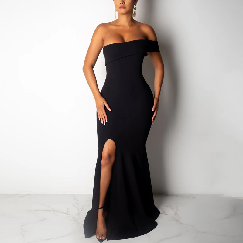 Женское летнее платье макси с открытыми плечами сексуальное разрезом и открытой