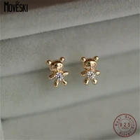 moveski new cute animal earrings for women genuine 925 sterling silver lovly little bear stud earrings creative party jewelry