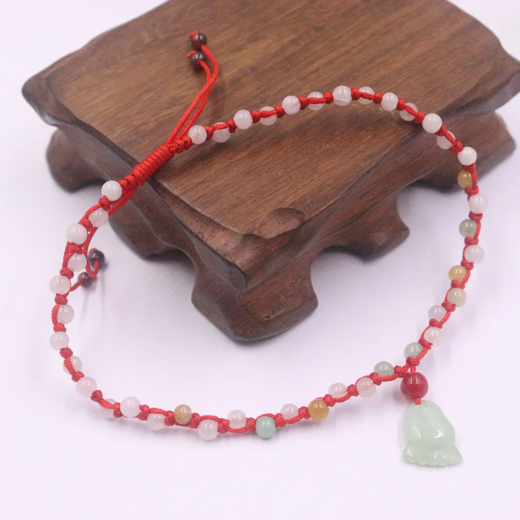 Настоящий натуральный нефрит Jadeite ножной браслет изящный Шарм круглые амулеты