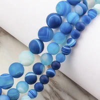 trendy blue striped frosted agate loose spacer beads for charm jewelry making handmade diy bracelet necklace accessories