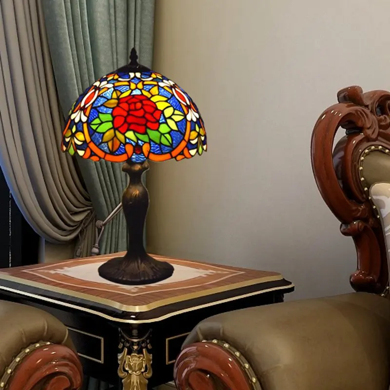 Настольная лампа освещение для стола Витражная абажур цвет синий 12 дюймов