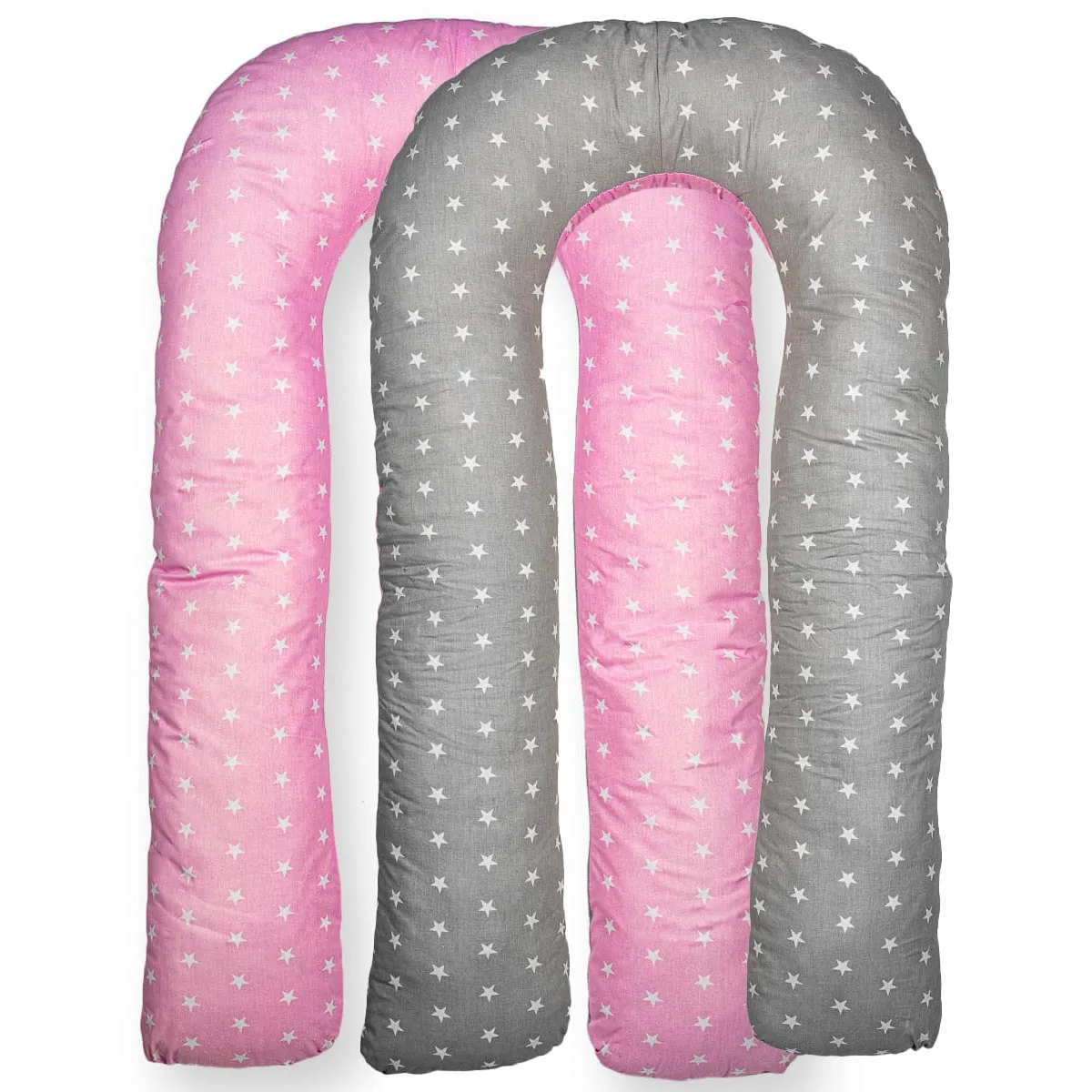 Чехол формы U на подушку для беременных и кормящих "Звезды" розовый с серым
