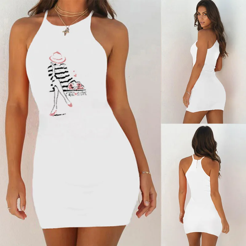 Летнее женское платье Miss элегантное короткое с принтом облегающее