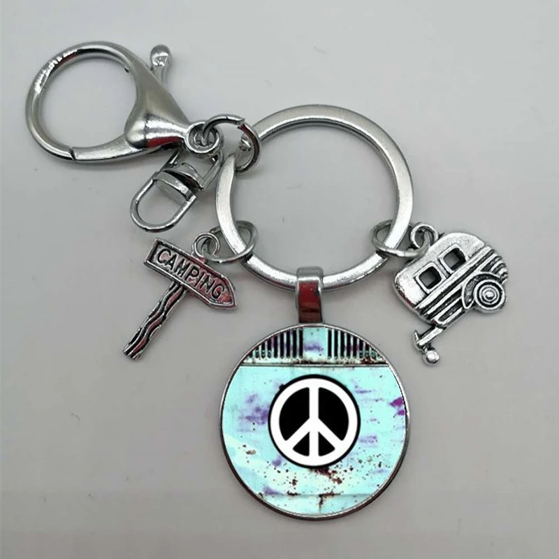 Новинка винтажный брелок для ключей в стиле хиппи с надписью Peace фургон автобус