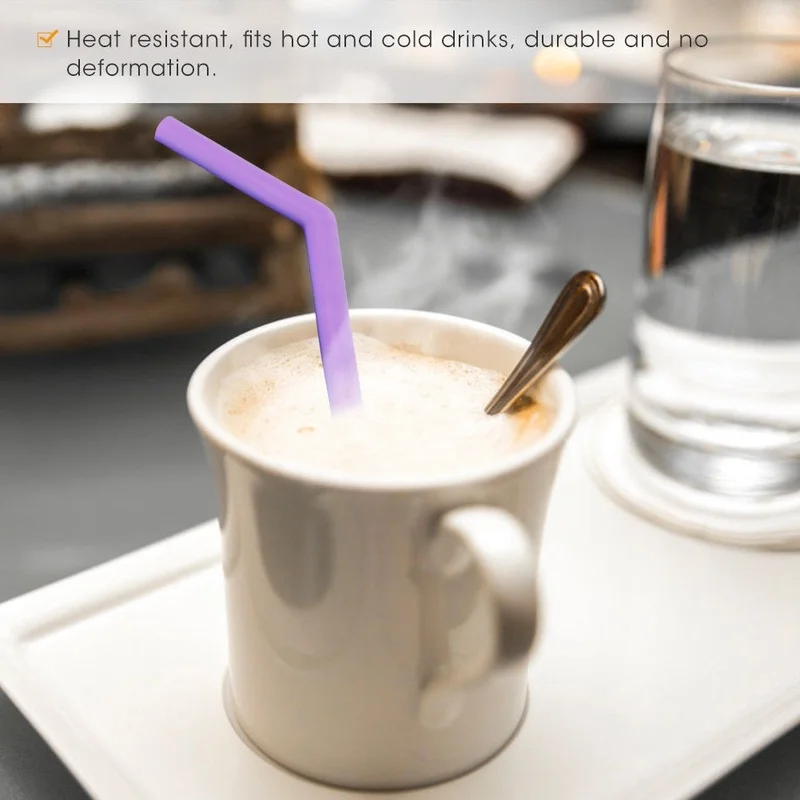 

Reusable Silicone Straws Food Grade Silicone Flexible Bent Straight Drinking Straws With Cleaner Brush Party Bar Accessory