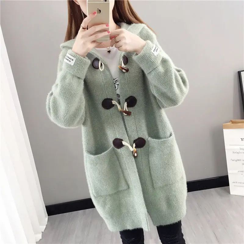 Женский вязаный кардиган повседневная толстая кофта из искусственного меха