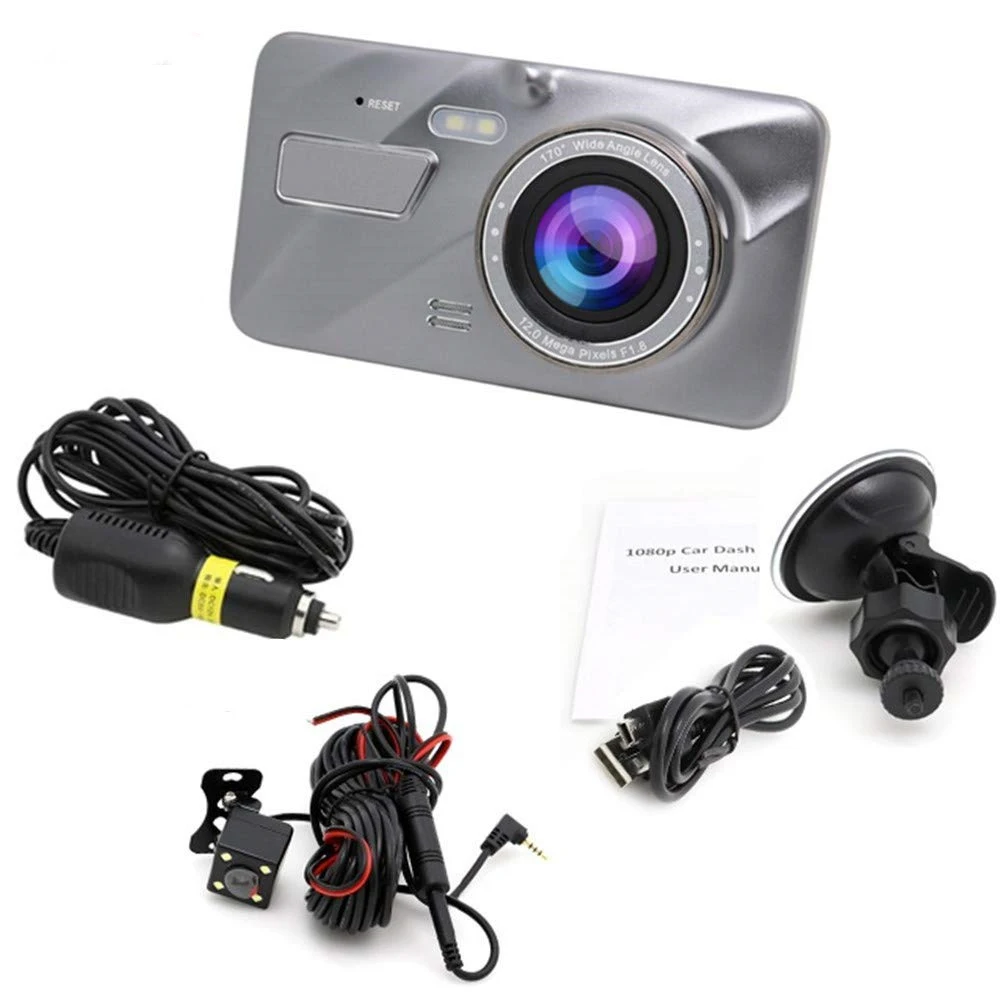 Автомобильный мини видеорегистратор с двумя объективами 4 дюйма парковочная