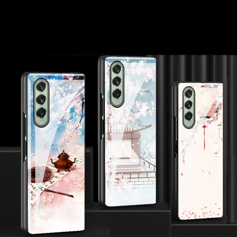 

Чехол Z Fold 3 для Samsung Galaxy Z Fold 3 Z Fold 2 Античная литература искусство узор закаленное стекло Coque чехол для телефона