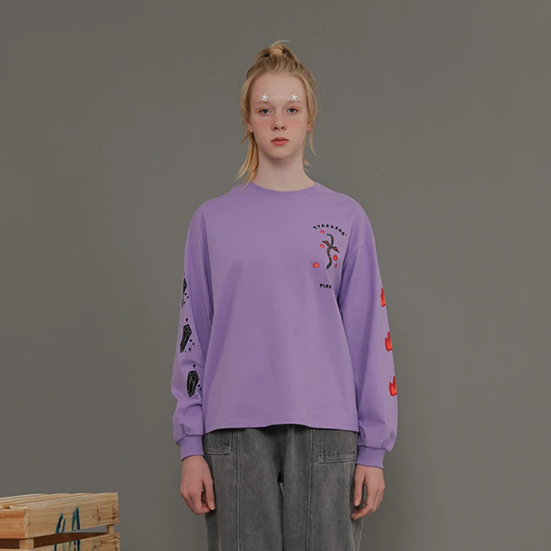 Повседневная Женская Осенняя футболка в стиле преппи с круглым вырезом и принтом