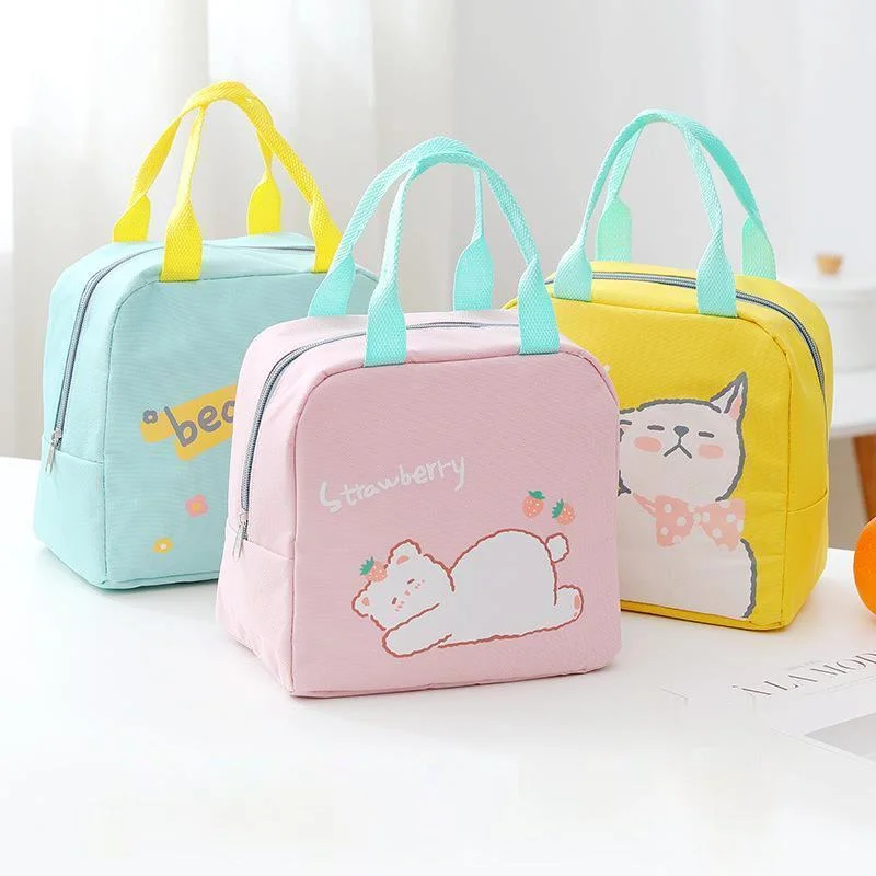 

New Cartoon Insulated Lunch Bag Zipper Lunch Bag Bag Aluminum Film Thickened Large Capacity Portable Lunch Box Bag