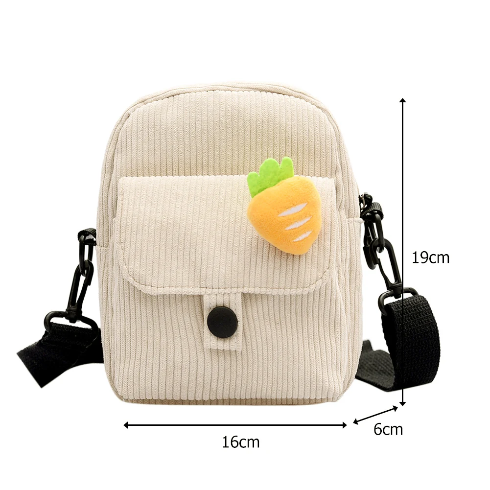 

Fashion Women Corduroy Messenger Bag Ladies Casual Carrot Decor Crossbody Preppy Style Zipper Mobile Phone Pouch Handbag