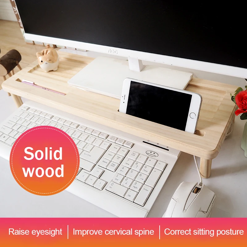 

Computer Screen Raised Frame Log Office Desktop Computer Monitor Increase Rack Solid Wood Desktop Storage Office Supplies