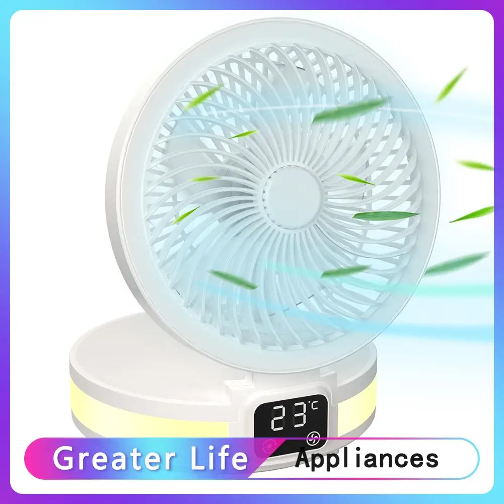 

USB Rechargeable Table Cooling Fan Mini Foldable Quiet Desk Fan Bedside Night Light with Digital Temperature Display