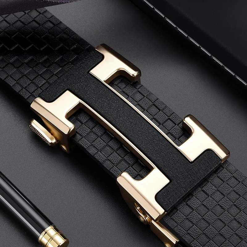 

Men's leather belts men's fashion h-shaped automatic buckle belts cowhide young joker