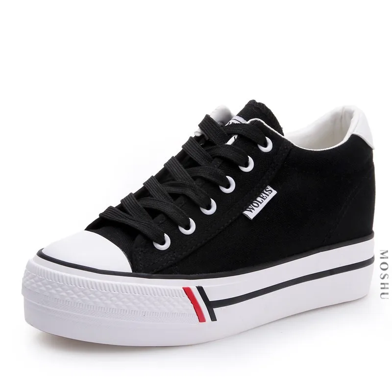 Black Женские кроссовки; удобная обувь на платформе; белая парусиновая обувь; Baskets Femme; Вулканизированная обувь; коллекция года; Zapatos De Mujer - Цвет: Black