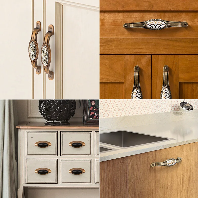 Античные бронзовые дверные ручки европейские мебельные керамические для ящиков