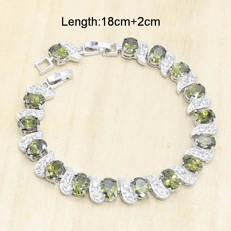 Оливковый зеленый цирконий серебряный набор украшений для женщин свадебный