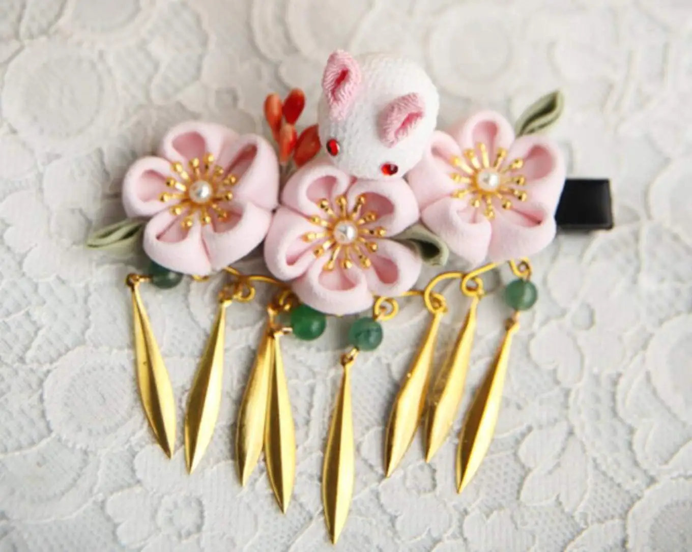

Japanese Rabbit Sakura Hair Pin Bobby pin Decor Kanzashi Fit For Kimono Hanfu accessories Pink